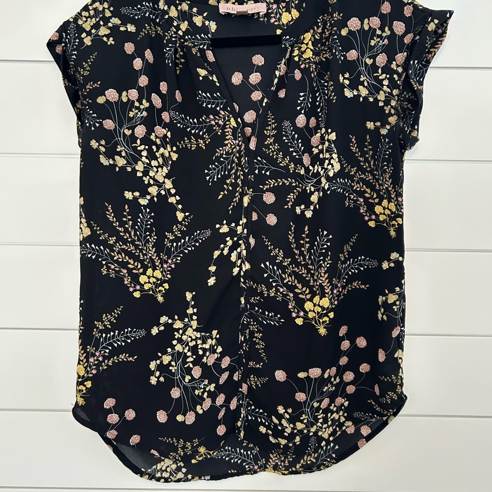 Philosophy - Black & Green Blouse with Mandarin Collar